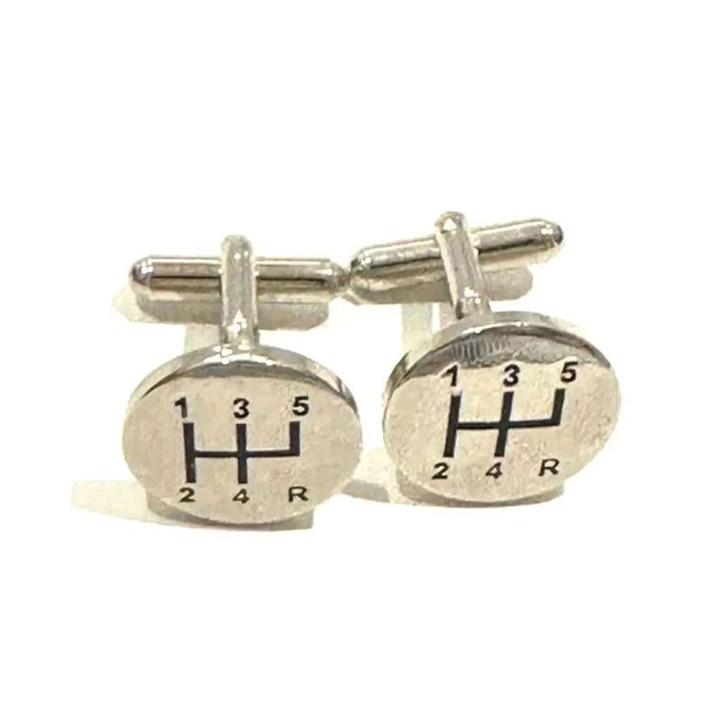 5-Speed Gear Shift Cufflinks – Polished Silver-Tone